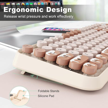 Wireless Keyboard and Mouse Combo, 2.4 GHz Wireless Full-Sized Typewriter Keyboard with Round Keycaps for Windows, Computer, Desktop, PC, Laptop (Ice Cream)