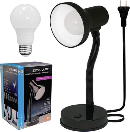 Xtricity LED Desk Light, 360° Adjustable Gooseneck, (Black Finish) | Home and Office Lamp with 7W A19 Bulb, 120V, On/Off Switch, 14” Height - Reading Lamps for Bedside Table, College Dorm