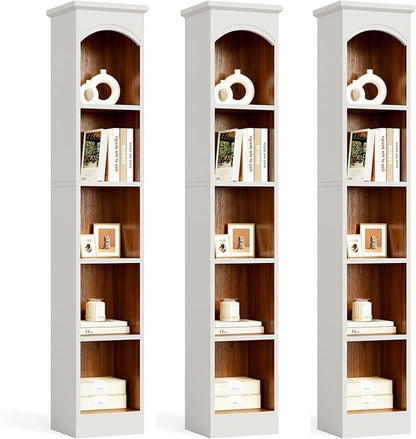 LITTLE TREE 70.9" Tall Bookshelf, 5-Tier Open Bookcase with Cubes, Bookshelves with Storage Space, Freestanding Narrow Bookcase for Home Office, White, 3 Pack