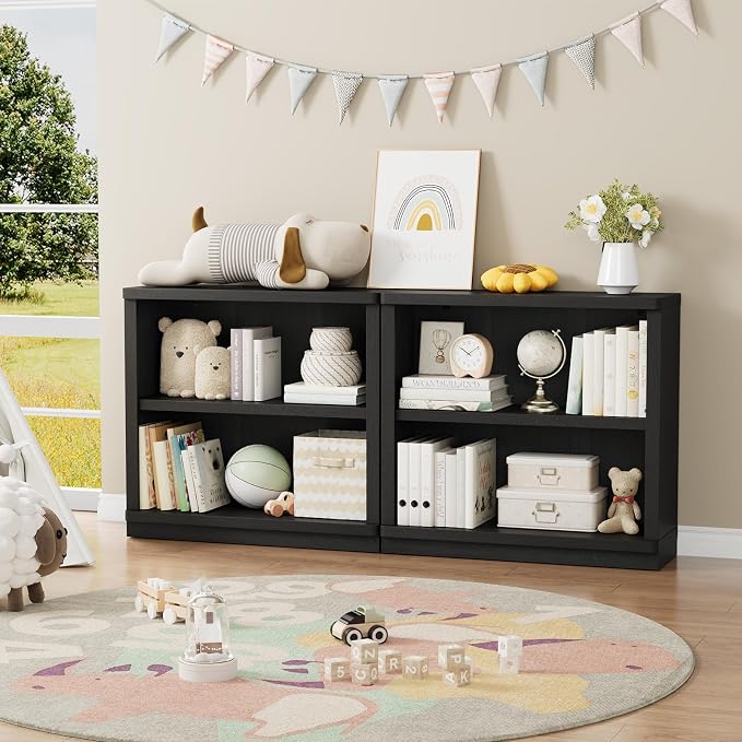 Rresyet 2 -Tier Bookcase, 31" Tall Book Shelf, 29” Wide Bookshelves, Wooden Bookcase Display Storage for Home Office, Living Room and Study Room (Black)