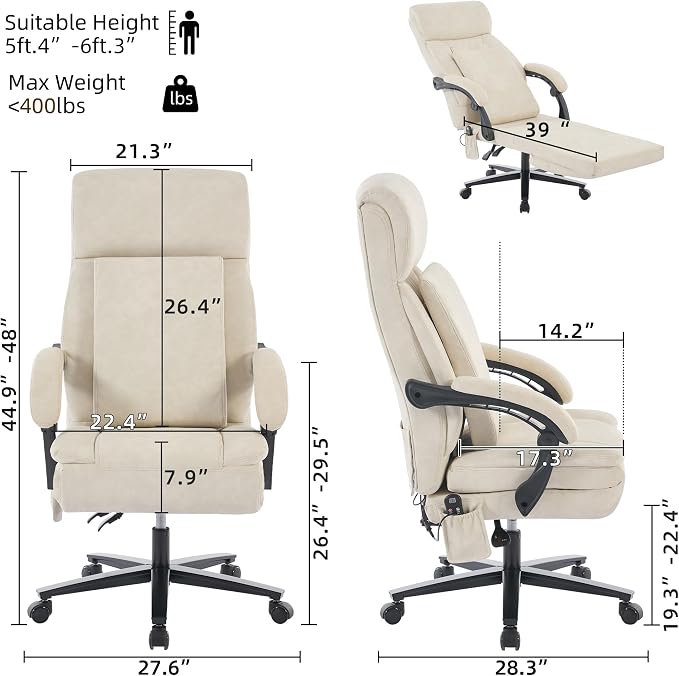 DYHOME Executive Office Chair with Footrest,Ergonomic Computer Desk Chairs,Mid-Tall Back Leather Office Chair,Lumbar Support Swivel Chair with Rocking Function,Beige