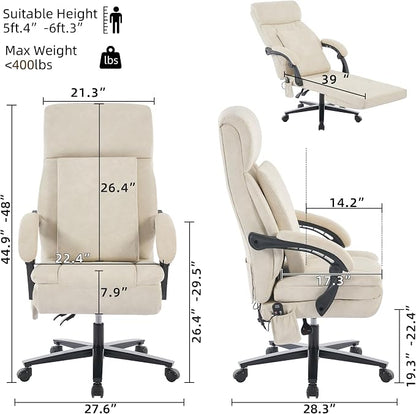 DYHOME Executive Office Chair with Footrest,Ergonomic Computer Desk Chairs,Mid-Tall Back Leather Office Chair,Lumbar Support Swivel Chair with Rocking Function,Beige