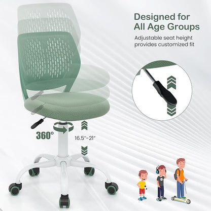 Giantex Kids Desk Chair, Adjustable Children Study Chair, Swivel Armless Mesh Task Office Chair, Computer Desk Chair with Adjustable Height & Lumbar Support (Sage)