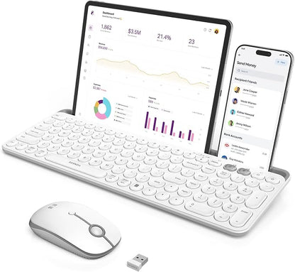 seenda Bluetooth Keyboard and Mouse for iPad, CTU-301 Wireless Multi-Device Connection Bluetooth+2.4G Keyboard Mouse Combo with Tablet Holder for iPad/MacBook/Windows, iOS/Android/Phone, White