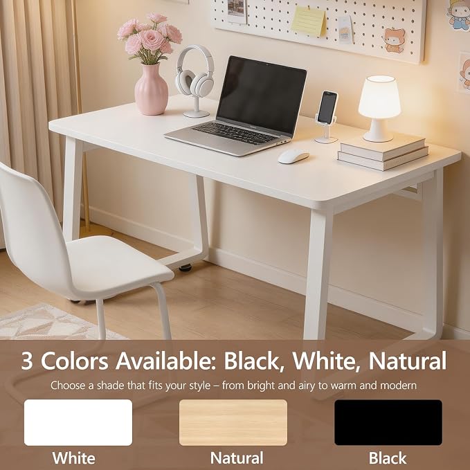 Small Office Computer Desk, Simple Style Writing Desk Waterproof and Scratch-Resistant,Sturdy Study Writing Desk with Wooden Tabletop and Metal Frame for Bedroom, Living Room, Bedroom