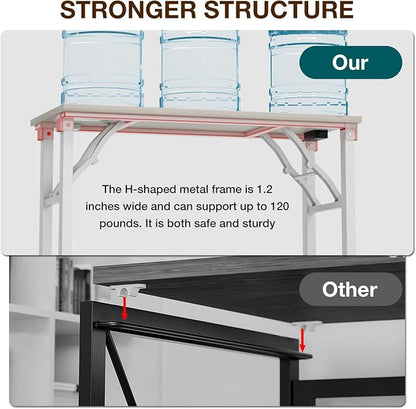 TEMI Small Computer Desk Folding Table - No Assembly, Compact 35.8" Foldable Desk with Power Outlets & USB Charging Port, Portable Small Office Desk, Ideal Mini Study Table for Narrow Spaces,White Ash
