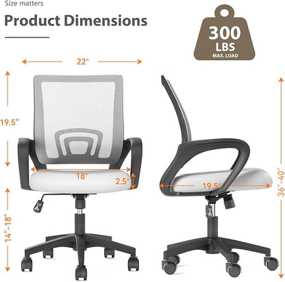 OS MOTOR Home Office Chair, Ergonomic Mid-Back Mesh Desk Chair with Lumbar Support, Adjustable Swivel Rolling Design, Comfy Armrest for Work, Study, Gaming, Vanity (White, Single Chair)