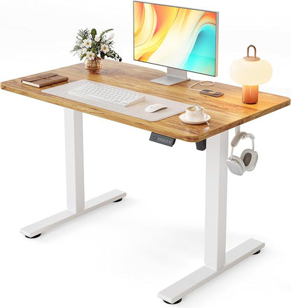 Cubiker Standing Desk, 40x24 Inches Sit Stand Home Office Desk, Electric Stand up Desk, Adjustable Desk with Splice Board, White Frame/Light Rustic Top