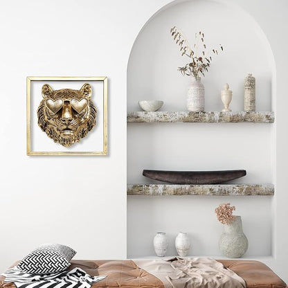 Newinhome Animal Heads Wall Decor (Includes Metal Frame) Resin Animals Sculptures Head Wall Hanging Decoration Gold vintage Wall Sculpture for Living Room Bedroom Office(Tiger)