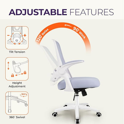 NEO CHAIR Office Desk Gaming Ergonomic Computer Chair with Lumbar Back Support Adjustable Height Swivel Rolling Wheels Flip-up Arms Mesh Chair for Home Vanity (Purple)