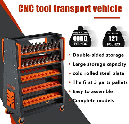 5-Tier CNC Tool Cart - CAT40, CAT30, HSK50, HSK63, HSK100, CAPTO Tool Holder - Orange Alloy Steel - 4000 lbs Capacity - 5 Inches Height