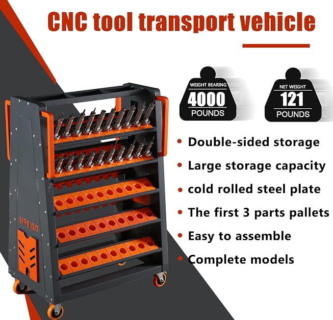 HSK63 CNC Tool Cart-100 Cap, 5-Tier CNC Rolling Carts with Wheels，40 Taper Tool Holder, CNC Mobile Tool Holder, CNC Tool Organizer, CAT 40 Tool Holder Set for StorehouseFactory Garage