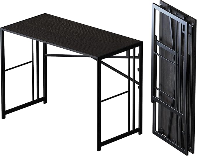 Lutown-Teen Folding Desk 40 inch Writing Gaming Computer Camping Desk, No Assembly Required Home Office Table, Black