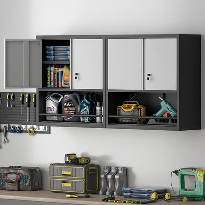 IRONFFICE Garage Cabinets,Metal Storage Cabinet with Locking Door,Lockable Wall Mount Cabinet for Storage,Hanging Cabinets for Garage,Kitchen,Office