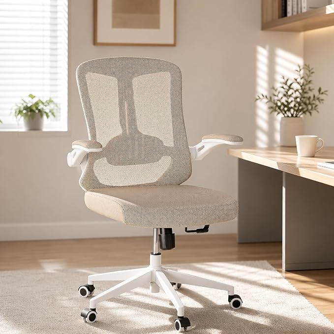 Ergonomic Office Chair - 350LB Comfy Desk Chairs with Lumbar Back Support, Mesh Computer Chairs with Wheels and Arms for Home Office, Study (Khaki-Without Headrest)