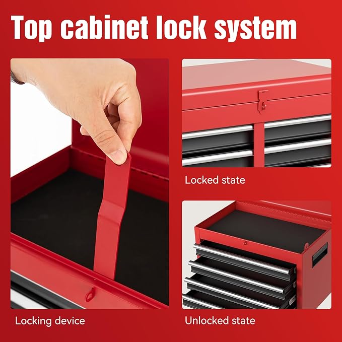 RYH 5 Drawers Rolling Tool Chest & Tool Box on Wheels | Heavy Duty Metal Cart with Ball Bearing Drawers | Fits US General Tool Box for Garage Storage (Red, 5 Drawers（42.1" H × 20.7" W × 11" D)