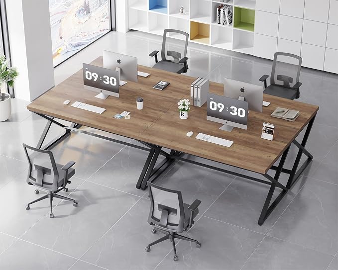 IBF 60” Rustic Computer Desk, Modern Wood Metal Home Office Desk, Farmhouse Work Desk for Writing Study in Bedroom, Minimalist Laptop Executive Workstation Computer Gaming Table, Rustic Oak, 60 in