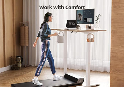 YDN Electric Standing Desk Adjustable Height, 63 x 24 Inches Stand up Desk with Cable Management, Home Office Desks with Splice Board & White Frame, Nature Top