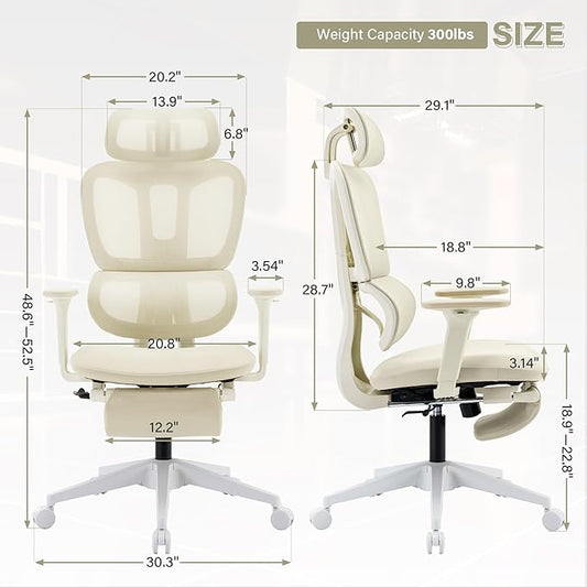 Ergonomic Mesh Office Chair with Retractable Footrest - High Back Computer Chair, Lumbar Support, Adjustable Armrest and Headrest, Durable Base - Multifunctional Home Office Desk Chair for Adults