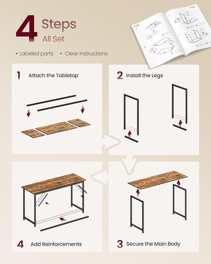 VASAGLE Computer Desk, Office Work Desk, 55.1 x 19.7 x 29.9 Inches, for Study, Bedroom, Home Office, Living Room, Rustic Brown and Ink Black ULWD214K101