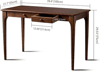 40" Walnut Solid Wood Desk with Drawers,Mid Century Modern Natural Real Wood Writing Desk,Home Bedroom Small Spaces Computer Office Workstation Desks