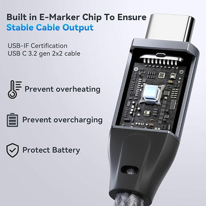 ULT-WIIQ 3.3FT USB C to USB C 3.2 Gen 2 x 2 Video Cable for Portable Monitor, 4K@144/120/60Hz 8K Display Cable, 20Gbps Data Transfer, PD 3.1 240W Fast Charging, for iPhone 17, MacBook, SSD, CarPlay