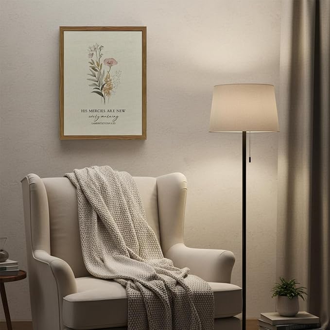 Christian Scripture Canvas Wall Art Bible Inspirational Poster Wall Decor His Mercies Are New Every Morning Pictures Print for Prayer Room Office Living Room Home Decoration 8x10 in Wood Framed