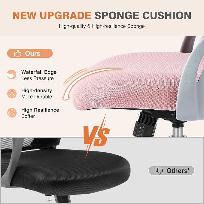Sweetcrispy Home Office Managerial Executive Chair, Ergonomic Mesh Adjustable Swivel Mid-Back Chair with, Flip-up Arms, Comfortable Lumbar Support, Comfy Arms for Bedroom,Study,Student