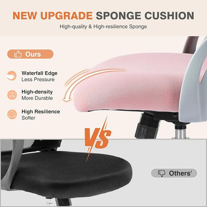 Sweetcrispy Home Office Managerial Executive Chair, Ergonomic Mesh Adjustable Swivel Mid-Back Chair with, Flip-up Arms, Comfortable Lumbar Support, Comfy Arms for Bedroom,Study,Student