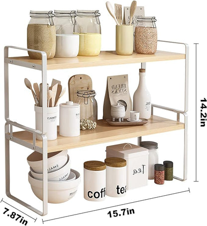 YGYQZ Desk Shelf Organizer for Top of Desk, Detachable 2 Tier Desktop Bookshelf, Wooden Desk Shelves Storage Rack, Small Desktop Shelf for Office Home Dorm, Tabletop Desk Organizer Stand (White Wood)