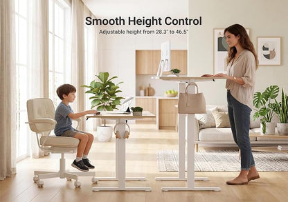 YDN Electric Standing Desk Adjustable Height, 63 x 24 Inches Sit Stand up Desk with Memory Presets & Cable Management, Home Office Desk for Office & Computer Workstation, White Frame/Nature Top