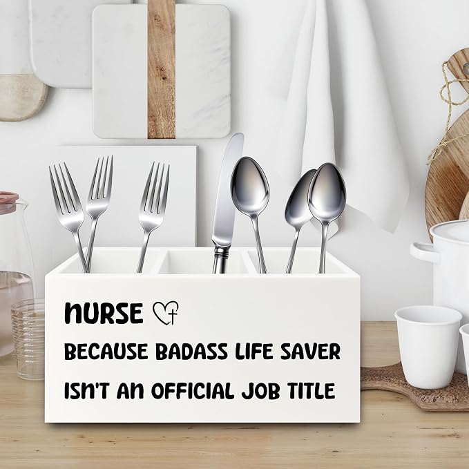 Funny Nurse Pen Pencil Holder Organizer for Desk, Nurse Office Decor, Nursing Week Gifts, Nursing Gifts for Women Female Nurses Wooden Box Sign for Office Workplace Desk Tabletop Decorations