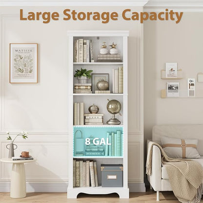5-Tier Bookshelves and Bookcases, 61.1 inch Tall Bookshelf with Ample Storage Space, Wooden Bookcase, Modern Bookshelf for Study Room, Living Room, Home Office, Bedroom (White)