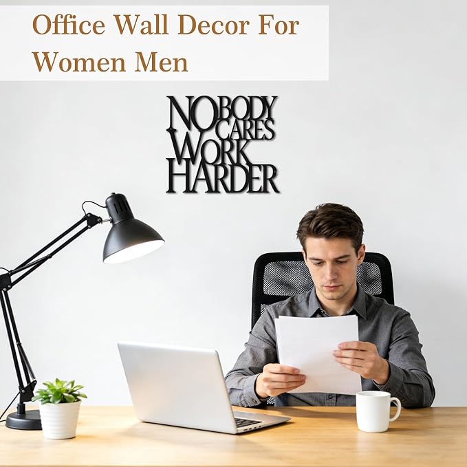 Motivational Black Metal Wall Art Home Gym Decor Inspirational Wall Decor for Office,Dorm,Living Room,Bedroom,Bathroom-Nobody Cares Work Harder,Man Cave Decor Gym House Warming Gifts for Men Women