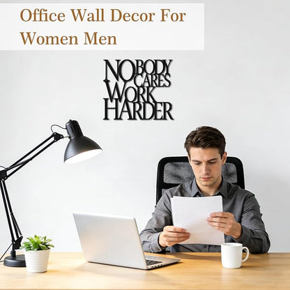 Motivational Black Metal Wall Art Home Gym Decor Inspirational Wall Decor for Office,Dorm,Living Room,Bedroom,Bathroom-Nobody Cares Work Harder,Man Cave Decor Gym House Warming Gifts for Men Women