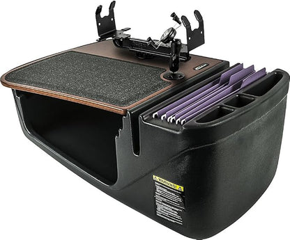 AutoExec AUE05300 Efficiency GripMaster Car Desk Mahogany Finish with Phone Mount and Printer Stand