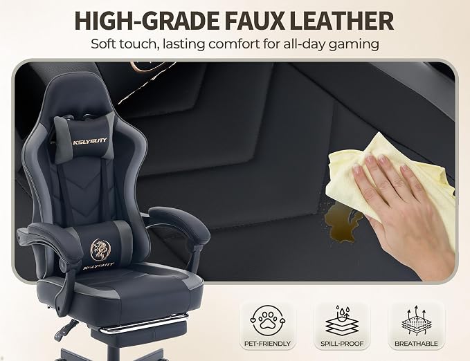Office Desk Computer Gaming Chair for Adults, Ergonomic High Back Gamer Chair with Massage and Pocket Spring Cushion, Swivel Comfy Video Game Chairs with Footrest and Lumbar Support (Black Grey)