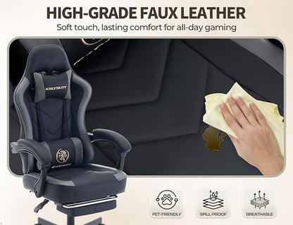 Office Desk Computer Gaming Chair for Adults, Ergonomic High Back Gamer Chair with Massage and Pocket Spring Cushion, Swivel Comfy Video Game Chairs with Footrest and Lumbar Support (Black Grey)