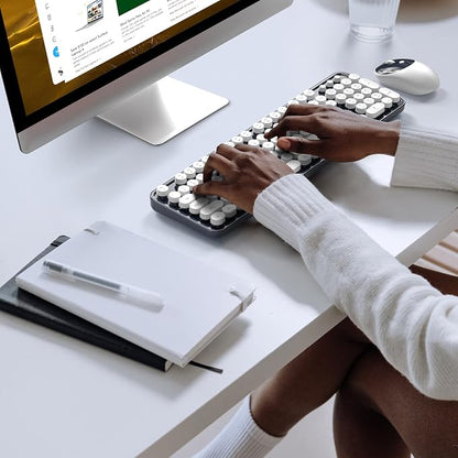 KNOWSQT Wireless Keyboard and Mouse Combo - White-DarkBlue Full-Sized 2.4 GHz 104 Keys Typewriter Keyboard, Flexible Round Keycap and Optical Mouse for Windows, Computer, PC, Laptop, Desktop, Mac