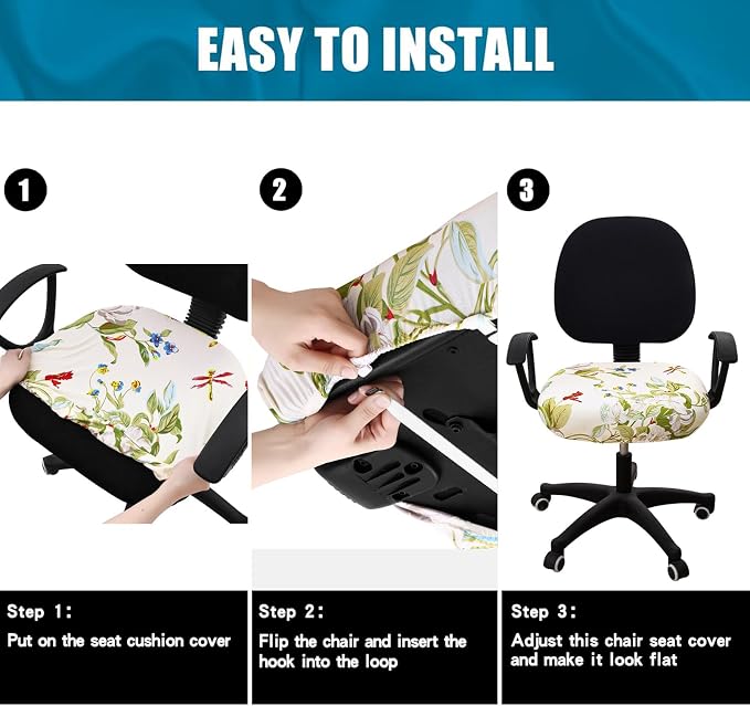 Smiry Printed Office Computer Chair Seat Covers, Stretch Fit Universal Desk Rotating Chair Cover Washable Removable Seat Cushion Protectors - Beige and Green