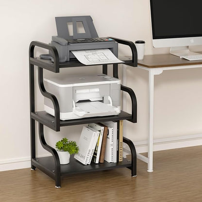 Printer Stand, 3-Tier Large Printer Stand with Durable Materials and Ample Storage Space, Printer Table for Home Office Organization, Black