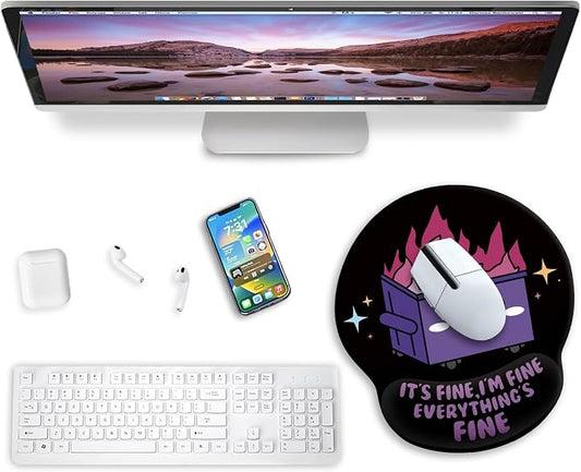 Blusabaca Funny Cute Mouse Pad with Wrist Rest, Dumpster on Fire Ergonomic Mouse Pads Wrist Support for Desk, Mousepad for Wireless Mouse Gaming Laptop Work Home Desk Accessories Office Supplies Decor