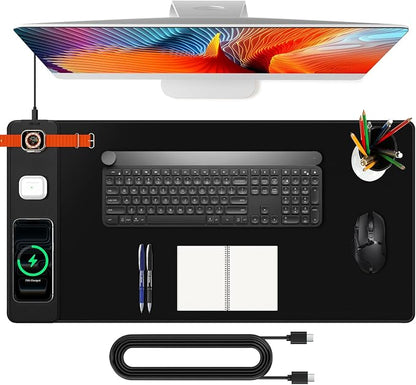 Mouse Pad with Magnetic Wireless Charging, Large Desk Mat, Non-Slip Mouse Mat, Keyboard Pad for Gaming, Desk, Office, PC