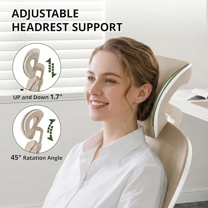 Office Chair, Ergonomic Breathable Mesh Chair,Flip-Up Arms and Adjustable High Back Lumbar Support,Comfy Computer Chair for Home Office (Beige, 407)