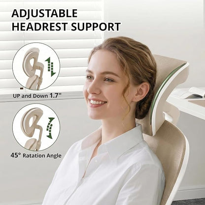 Office Chair, Ergonomic Breathable Mesh Chair,Flip-Up Arms and Adjustable High Back Lumbar Support,Comfy Computer Chair for Home Office (Beige, 407)