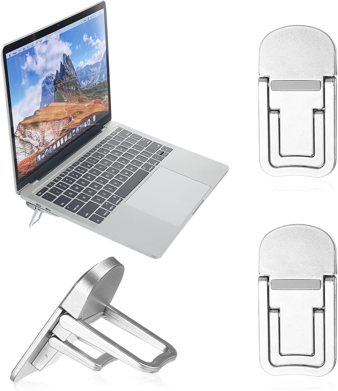 2Pcs Plastic Portable Keyboard Riser for Desk, Mini Foldable Laptop Keyboard Stand with 2 Angle Settings and Self-Adhesive Foldable Feet Adjustable Ergonomic Notebook Holder for Most Keyboards(Sliver)
