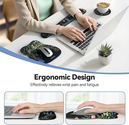 TECKNET Gel Mouse Pad with Wrist Rest, 3 in 1 Keyboard Wrist Rest for Pain Relief, Non-Slip PU Base & Easy Typing, Ergonomic Mousepad Set for Office & Home