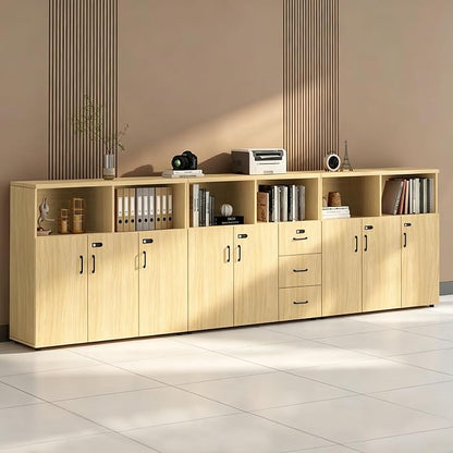 File Cabinet with Password Lock, Wood Lateral Filing Cabinet for Letter/A4 Files, 3 Drawer with Door, Printer Stand with Open Shelves for Home Office
