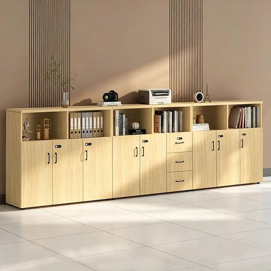 File Cabinet with Password Lock, Wood Lateral Filing Cabinet for Letter/A4 Files, 3 Drawer with Door, Printer Stand with Open Shelves for Home Office