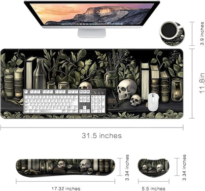 MIBITRI Keyboard Mouse Pad Set, Extended Gaming Mouse Pad+Ergonomics Keyboard Wrist Rest Support, Memory Foam, Easy Typing Pain Relief, 4Pcs XXL Ultra Thick Desk Mat, Dark Academia